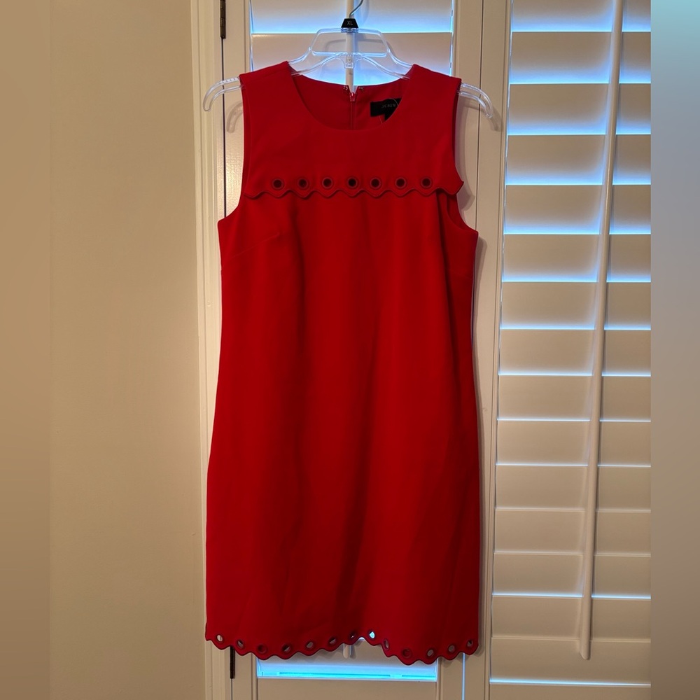 J. Crew Red Sleeveless Scalloped Shift Dress Size 6
